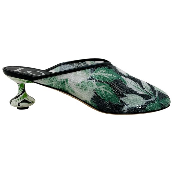 Loewe Green Hibiscus Sequined Toy Mules - Picture 2 of 9